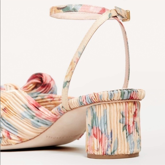 Loeffler Randall Dahlia Pleated Bow Heels Ankle Strap Cream Floral 10.5 - Picture 12 of 14
